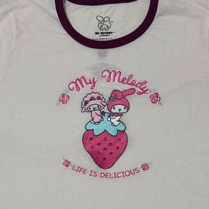 Embroidered Sanrio My Melody and My Sweet Piano ringer tee! 🎀🩷